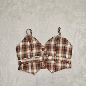 Haute Monde Brown and Orange Plaid Top